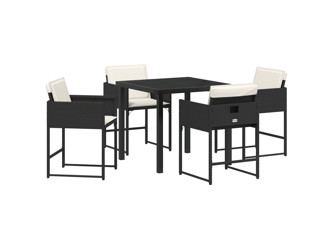 Conjunto 5 De Jantar De Jardim De Vidaxl Com Almofadas Rattan Poliéster Preto