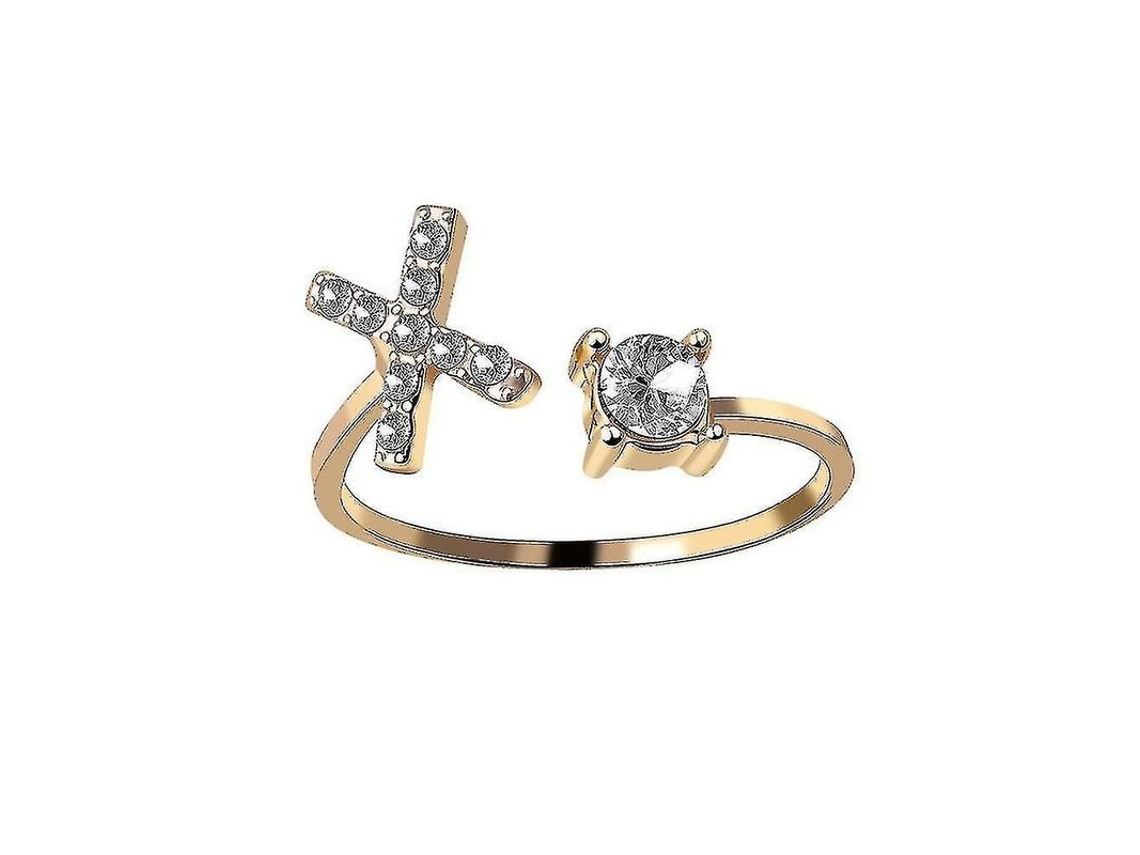 2026 anel Ajustável de Metal Dourado com Letras A z, Iniciais de Nome com Cristais para Mulheres e Meninas