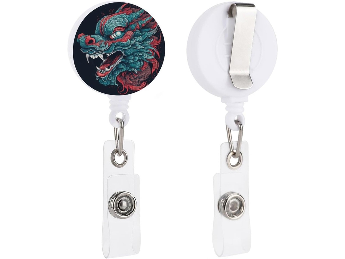 Porta Crachá Com Chaveiro E Clipe, Porta Crachá Retrátil Com Carimbo Cabeça De Dragão, Porta Crachá Fofo E Divertido
