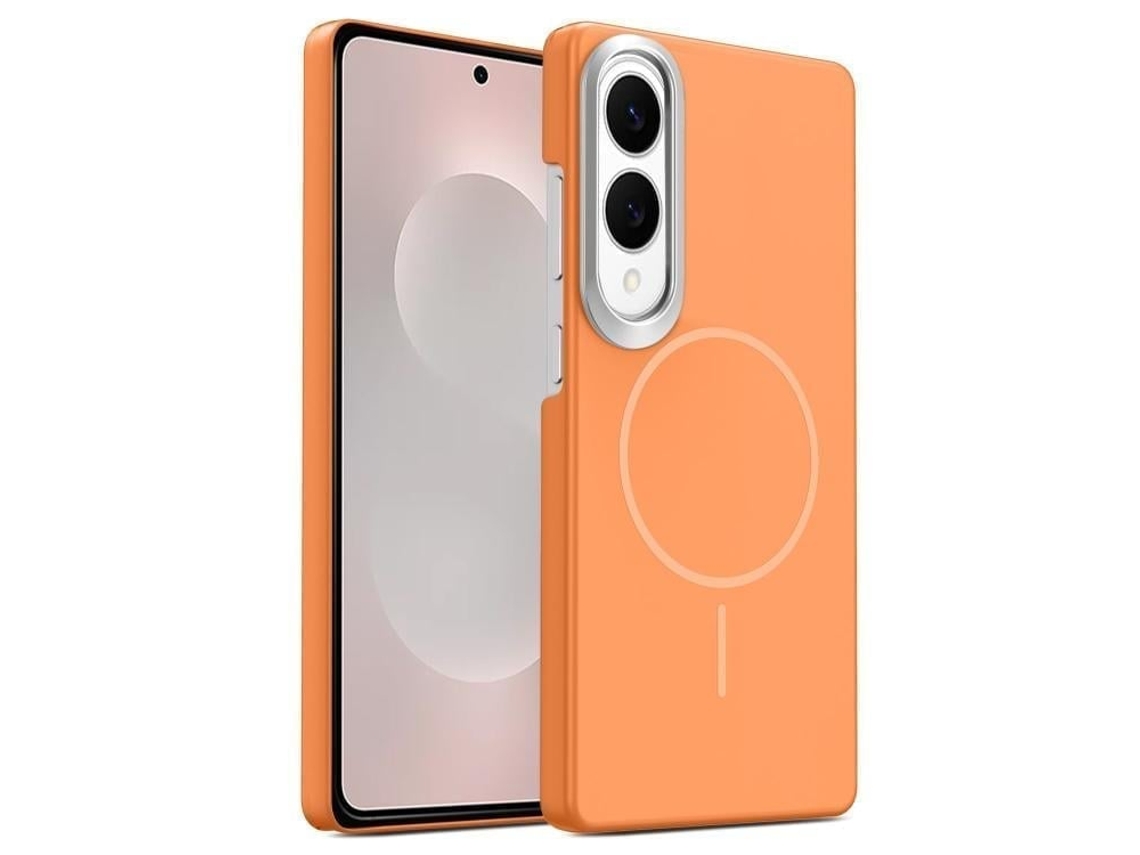 Capa Para Samsung Galaxy S25 Edge 5g Fina Circular Magsafe À Prova De Choque Dourada Em Policarbonato Laranja