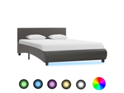 Vidaxl Estrutura De Cama C/ Led 120x200 Cm Couro Artificial Cinzento