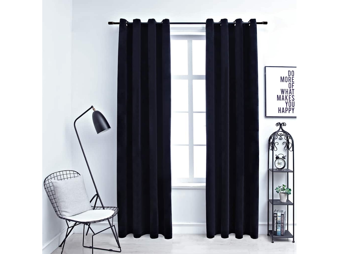 Vidaxl Cortinas Blackout Com Argolas 2 Pcs 140x175 Cm Veludo Preto
