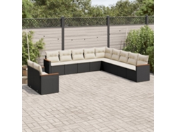Vidaxl 11 Pcs Conjunto Sofás De Jardim C/ Almofadões Vime Pe Preto