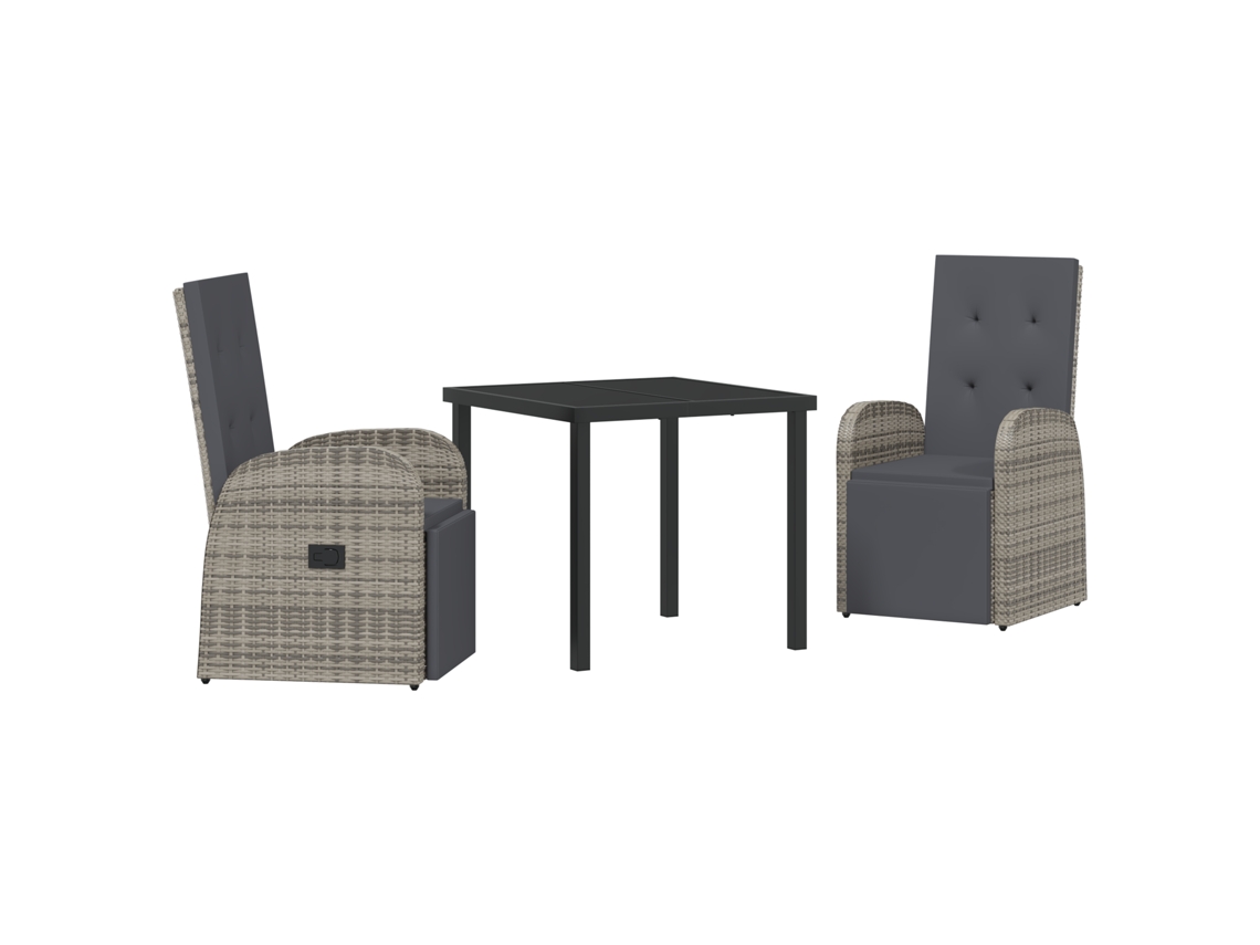 Conjunto 3 De Jantar De Jardim Com Almofadas Vidaxl Cinza Rattan Poliéster