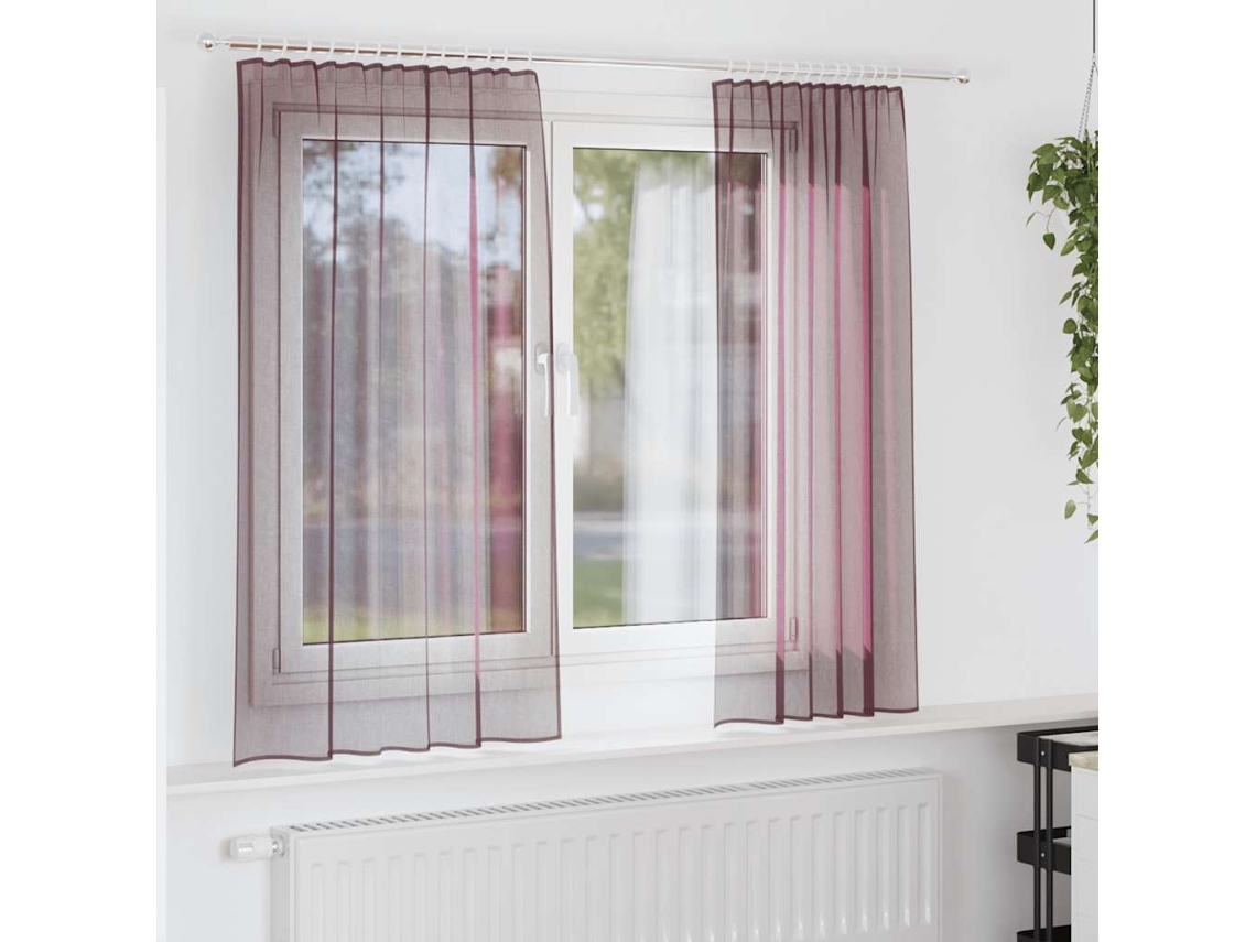 Vidaxl Cortinas De Voile Com Bolsos Para Varão 2 Pcs Roxo