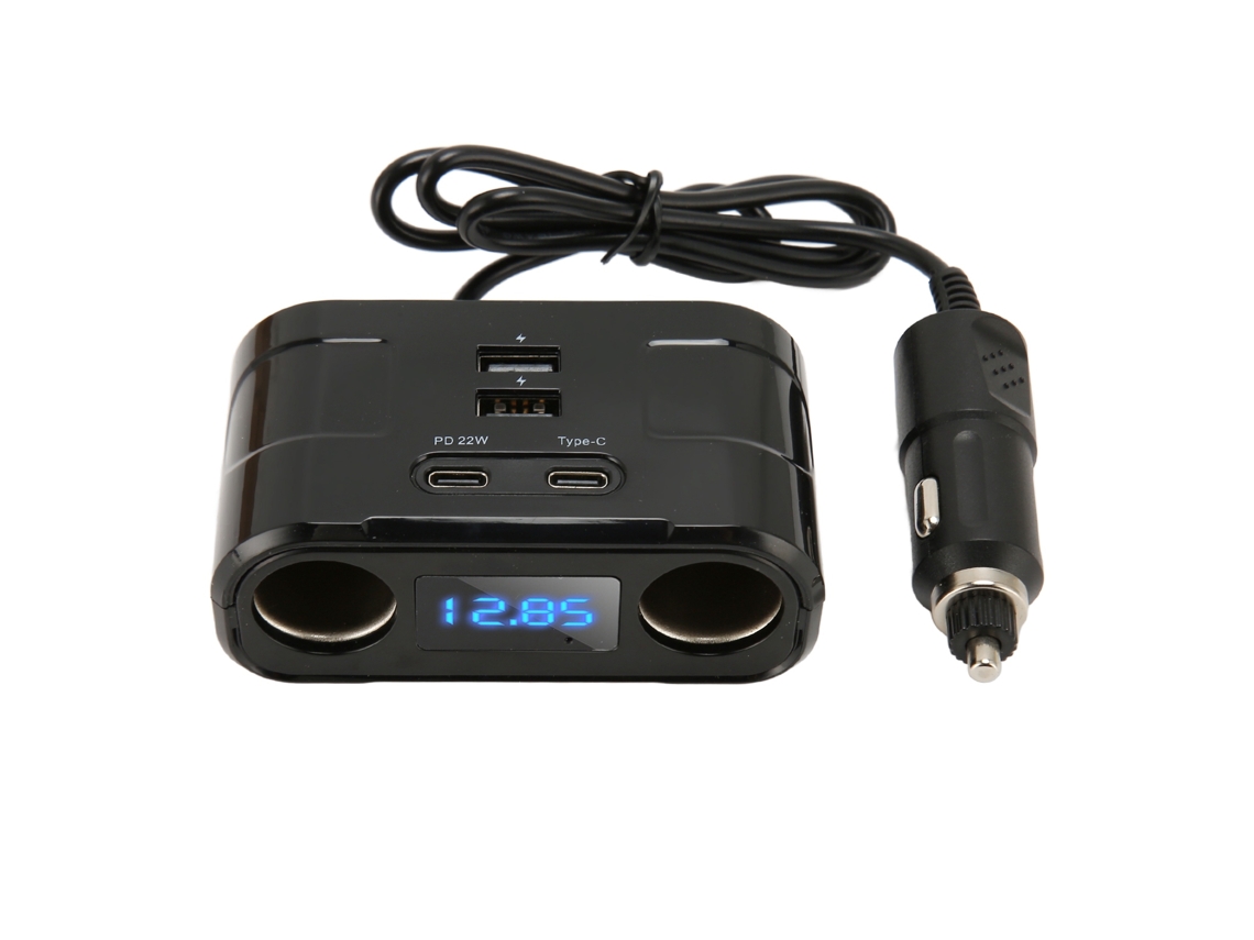 Divisor de tomada de cigarro para carro com portas USB e Type C, proteção contra sobretensão, carregamento rápido