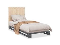 Estrutura de Cama com Cabeceira Pinho Maciço Cinzento MAISON EXCLUSIVE (90x200 cm)