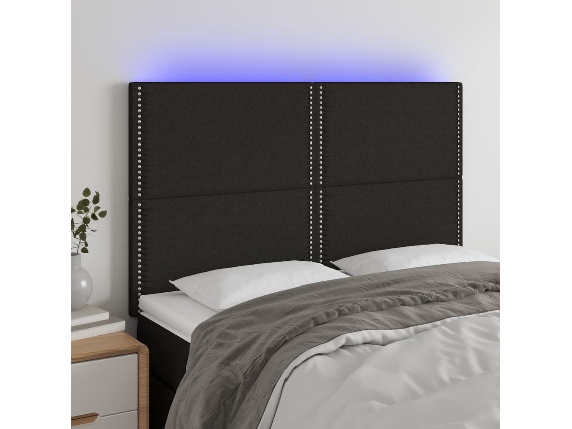 Cabeceira Cama C/ Led Tecido 144x5x118/128 Cm Preto