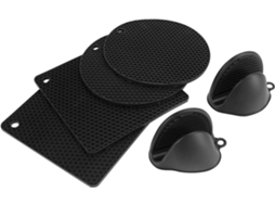 Trivet de Silicona, 6 Peças Almofada de Mesa Extra Grossa com Portavasos, 18,5cm Resistente Ao Calor para Cozinha, Preto