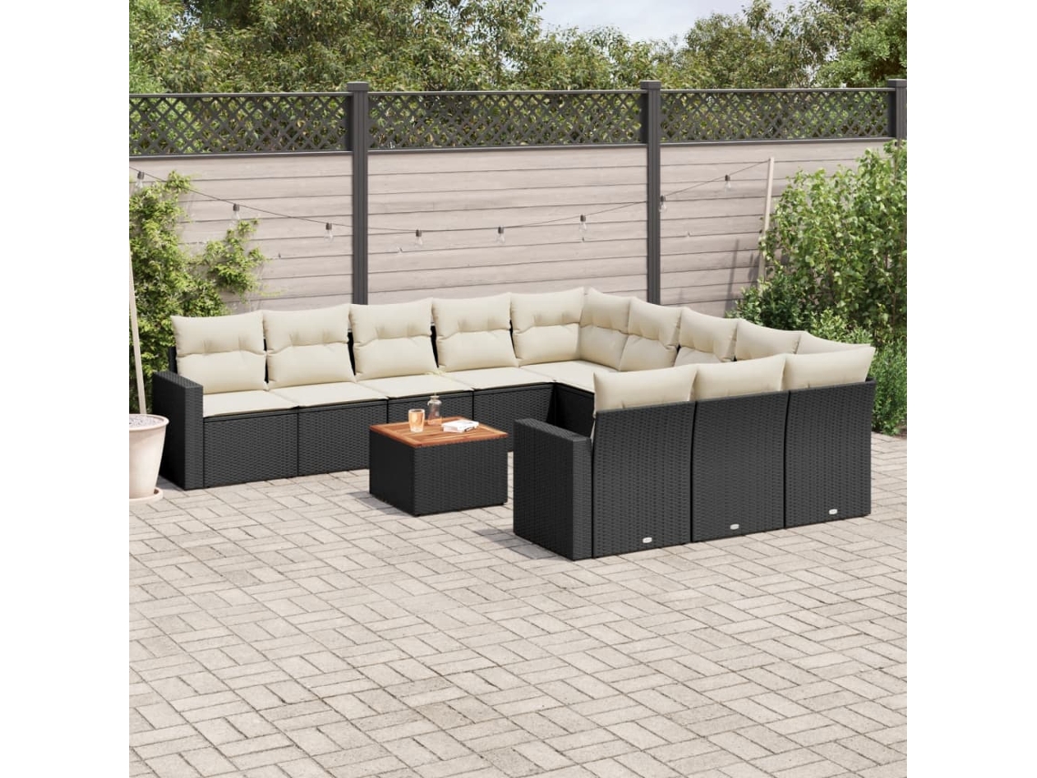 Vidaxl 12 Pcs Conjunto De Sofás De Jardim C/ Almofadões Vime Pe Preto