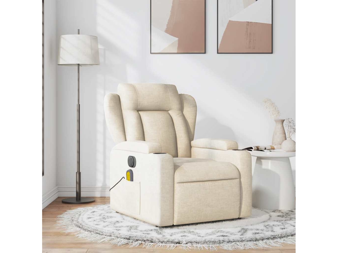 Vidaxl Poltrona De Massagens Reclinável Tecido Cor Creme