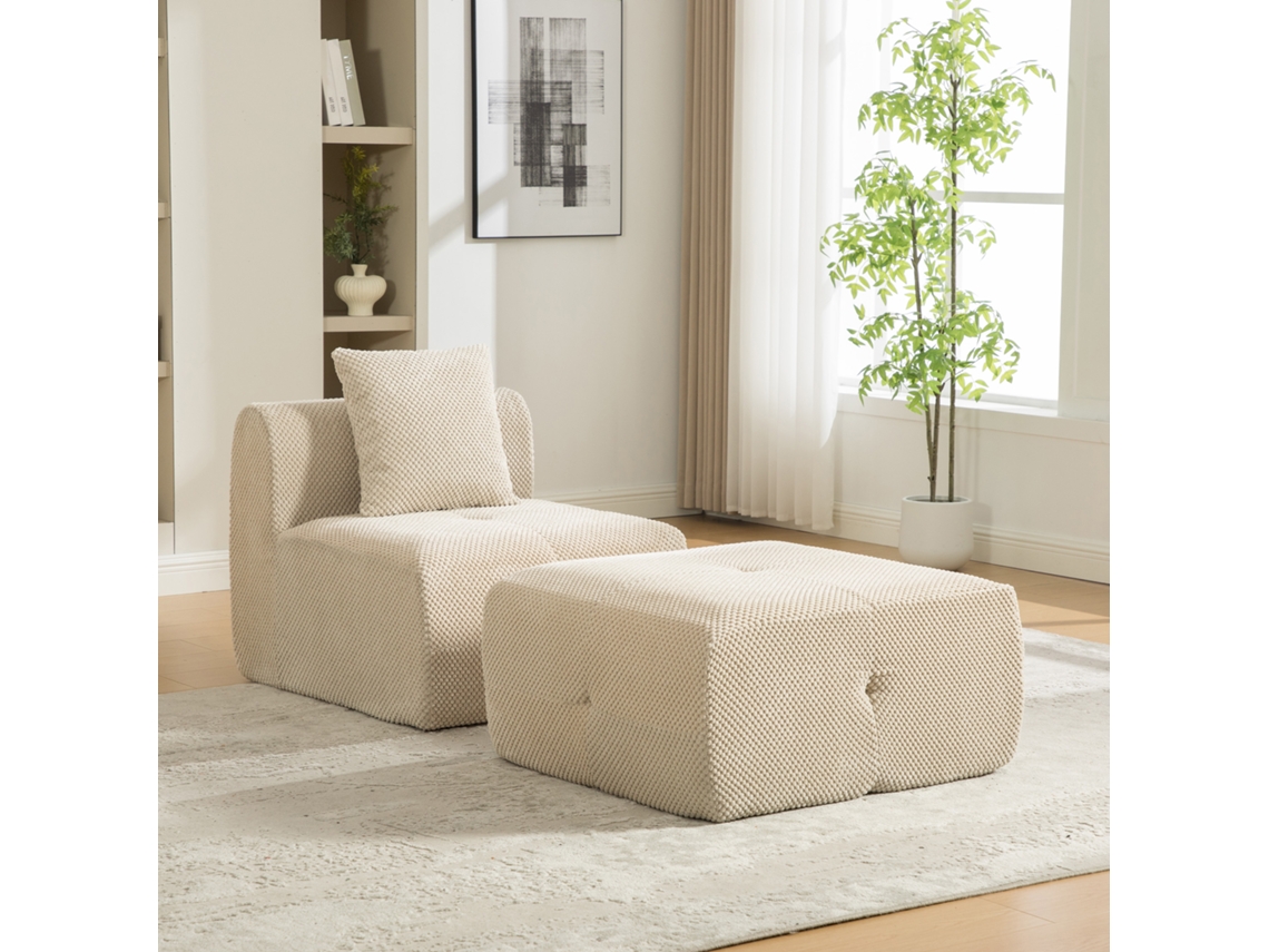 Sofá Modular Em Chenille Com Espuma 30d, Antiderrapante, Para Sala De Estar - Camelo Claro