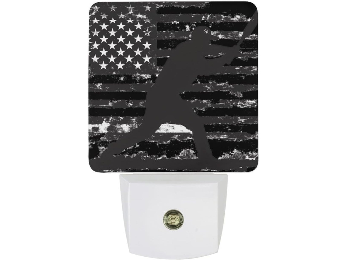 Luminária noturna de LED em formato de bola de beisebol com a bandeira dos Estados Unidos e sensor crepuscular.