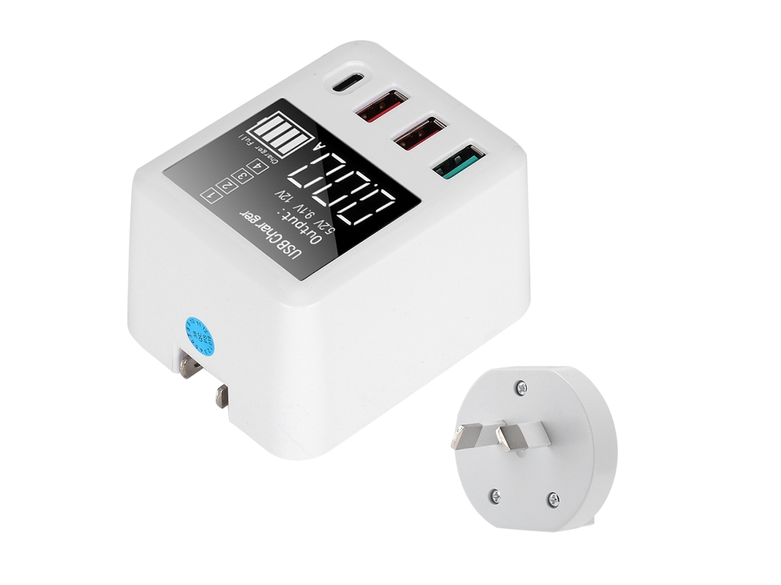 Aetheria carregador Inteligente 4 Portas Usb Type C com Qc3.0 e Tela Led para Celular