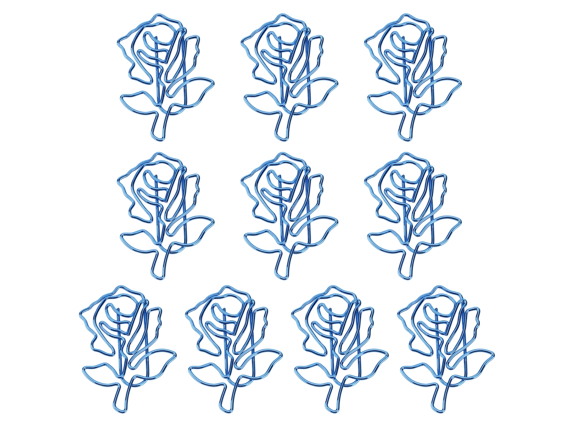 10 Clips De Papel Metálicos Em Forma De Rosa Azul, Para Escritório, Marcadores De Página, Caderno, Agenda E Livro.