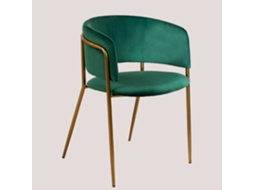 Sklum Cadeira De Jantar Estofada Com Braços Nalon Poliéster    Dourado                   Velluto Verde Selva                               Veludo