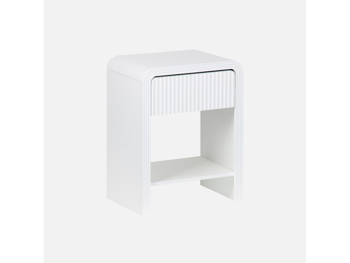 Mesa De Cabeceira Com Efeito Madeira 1 Gaveta, 1 Prateleira, Branco Sweeek