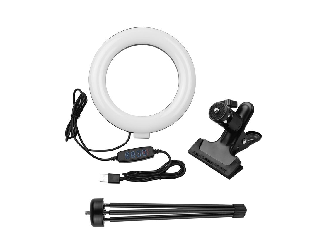 Luz Anular Para Selfie De 6.3 Polegadas 2700k-5500k Com Suporte De Pinça Tripé 3 Cores 11 Níveis De Brilho Gravação Ao Vivo Ensino Online