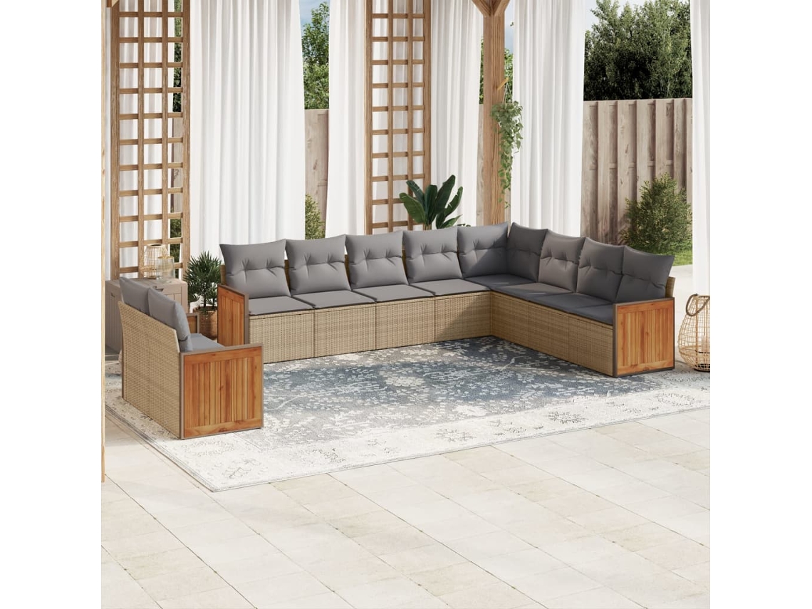 Conjunto de 10 Sofás para Jardim com Almofadas Vime Pe Bege Dkd Home Decor