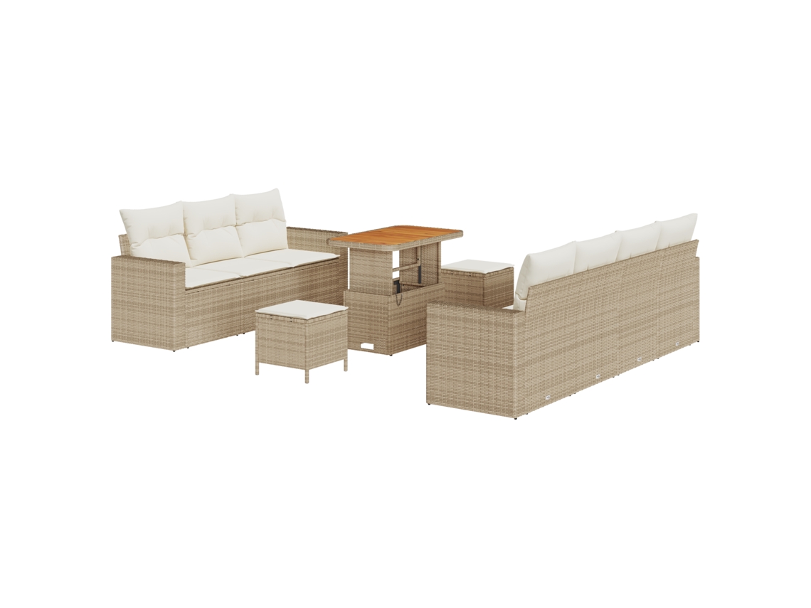 Conjunto 10 Sofá De Jardim Vidaxl Bege Vime Pe (90 X 55 X 71 Cm)