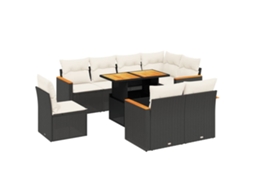 Conjunto de 9 Sofás para Jardim com Almofadões Vime Pe Preto MAISON EXCLUSIVE (9 pcs)