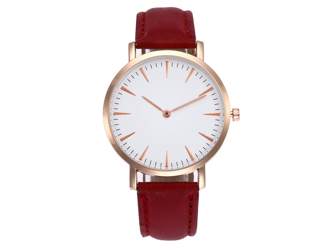 Relógio de quartzo com pulseira de couro simples e moderna para decoração (vermelho)