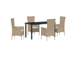 Conjunto 5 De Jantar Para Jardim Vidaxl Com Acolchoados Bege De Rattan