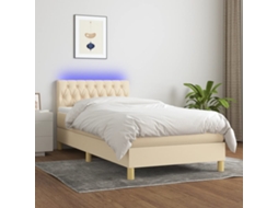 Vidaxl Cama Box Spring C/ Colchão E Led 90x190 Cm Tecido Cor Creme