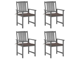 Cadeiras De Jardim Com Almofadões 4 Pcs Acácia Maciça Cinza Dkd Home Decor