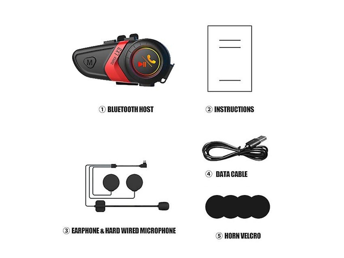 Lx3 Bluetooth Hands-free Kit For Motorcycle Helmet, Red.
