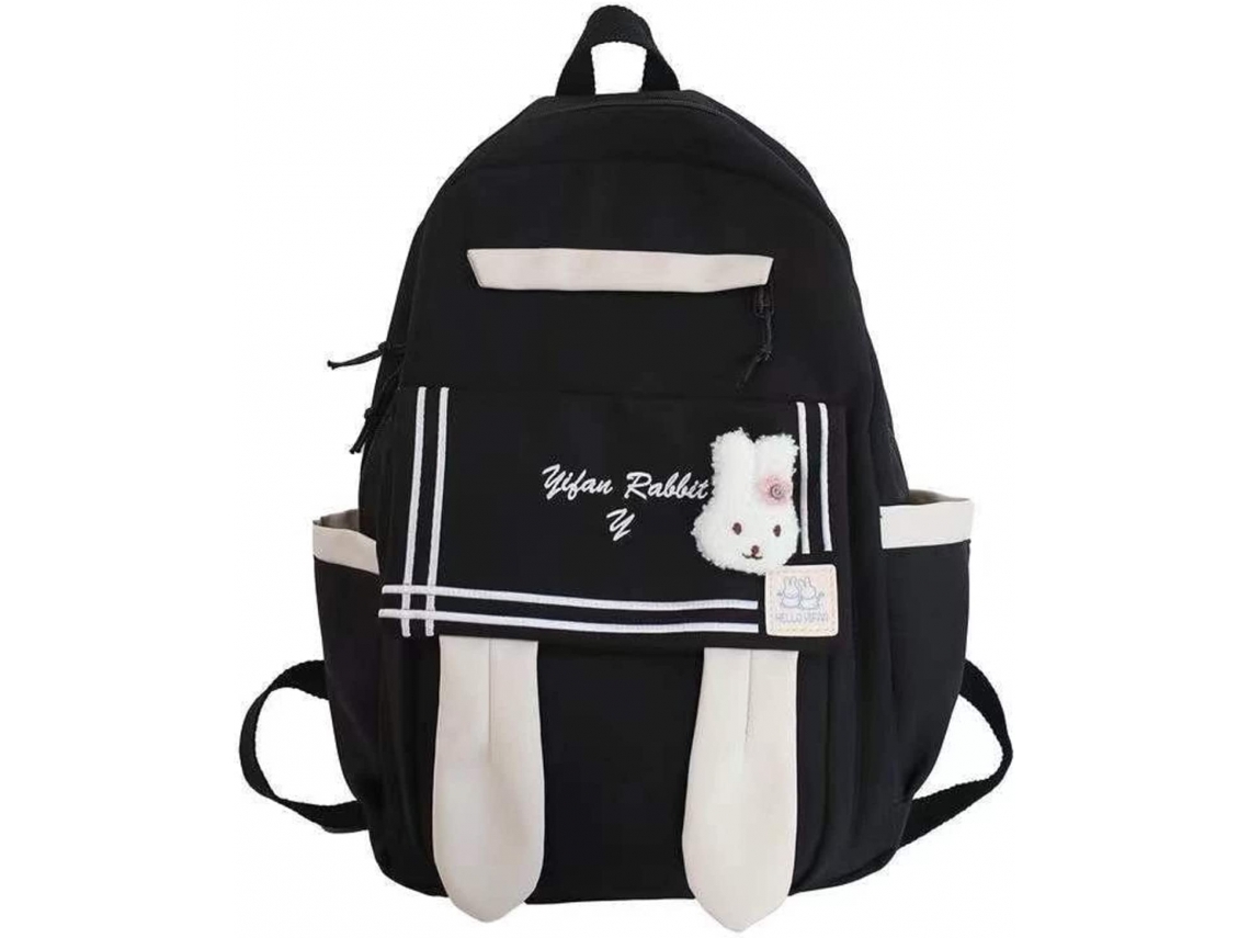 Mochila Escolar, Feminina, Fofa Com Pingente Para Viagem, Cor Preta