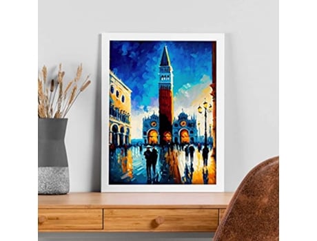 NACNIC Poster De Plaza De San Marcos Em Estilo De Pintura A Óleo Ilustrações De Monumentos E Cidades Em Estilo Fotográfico Em Cores A4 Quadros Brancos