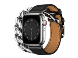 Bracelete para Smartwatch de aço inoxidável de couro genuíno de laço duplo para Apple Watch Series 9, 8 e 7 41 mm/SE 3 e SE 2 e 6 e SE e 5 e 4 40 mm/3