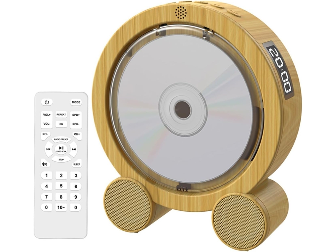Leitor Cd Portátil Com Design Em Madeira Branca, Alto-falante Sem Fio, Controle Remoto, Compacto Para Casa E