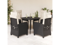 Conjunto 5 Peças Jantar P/ Jardim C/ Almofadões Vime Pe Preto Dkd Home Decor