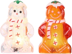 Conjunto de 2 Bonecos de Gengibre Iluminados por Led para Decoração Natalina de Interiores. SFUSHOS