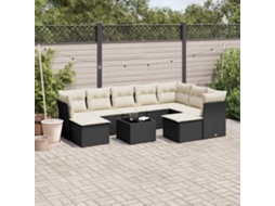 10 Pcs Conjunto Sofás De Jardim C/ Almofadões Vime Pe Preto Dkd Home Decor