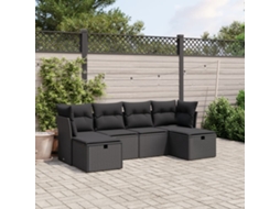 6 Pcs Conjunto Sofás De Jardim C/ Almofadões Vime Pe Preto Lovely Home