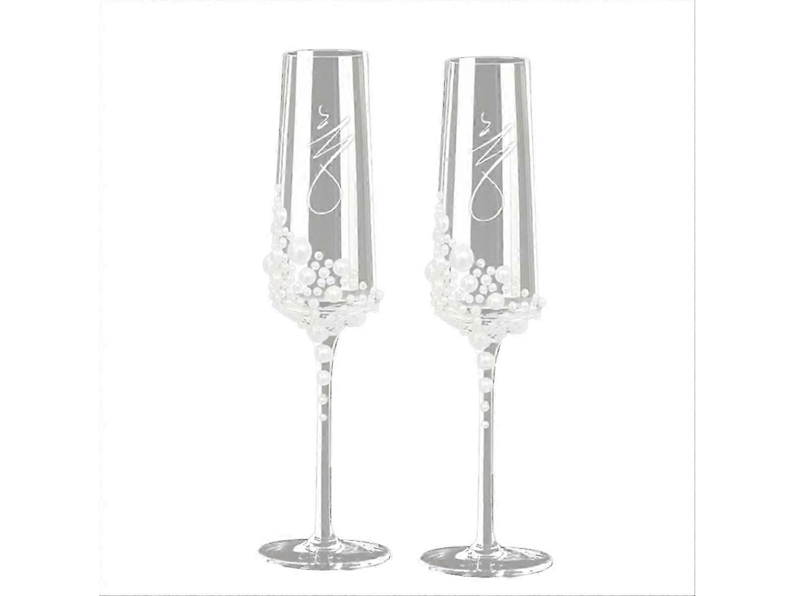 Taças De Champanhe Elegantes De Cristal Com Pérolas E Design Em Caligrafia Cursiva