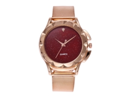 Relógio Feminino de Quartzo Zhoulianfa com Pulseira de Malha e Esfera Redonda (vermelho)
