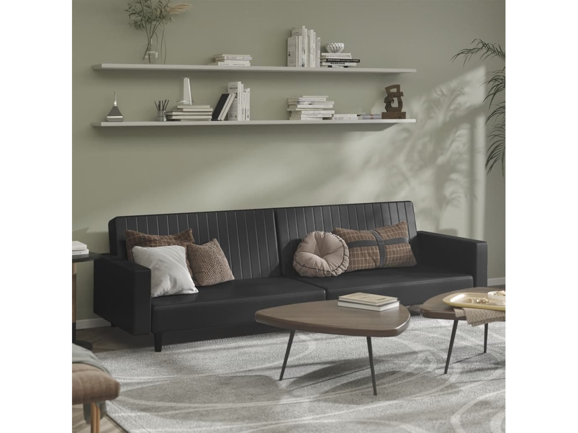 Vidaxl Sofá-cama De 2 Lugares Couro Artificial Preto
