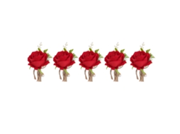 Conjunto de 5 Buquês de Rosa Artificial para Casamento, Boutonniere, Pin Fixo, Plástico, Noivo e Noiva, Vermelho com S/MARCA