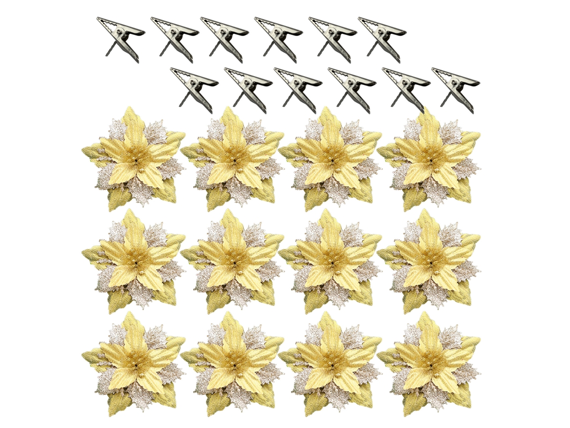 Conjunto de 12 Flores Natalinas Champagne Gold LAXISCREED