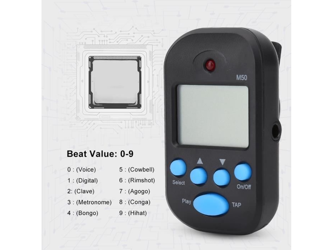 Tempo Metronome Mini Digital Beat Tap M50 Tempo Metronome Clip Instrumentos Musicais Preto
