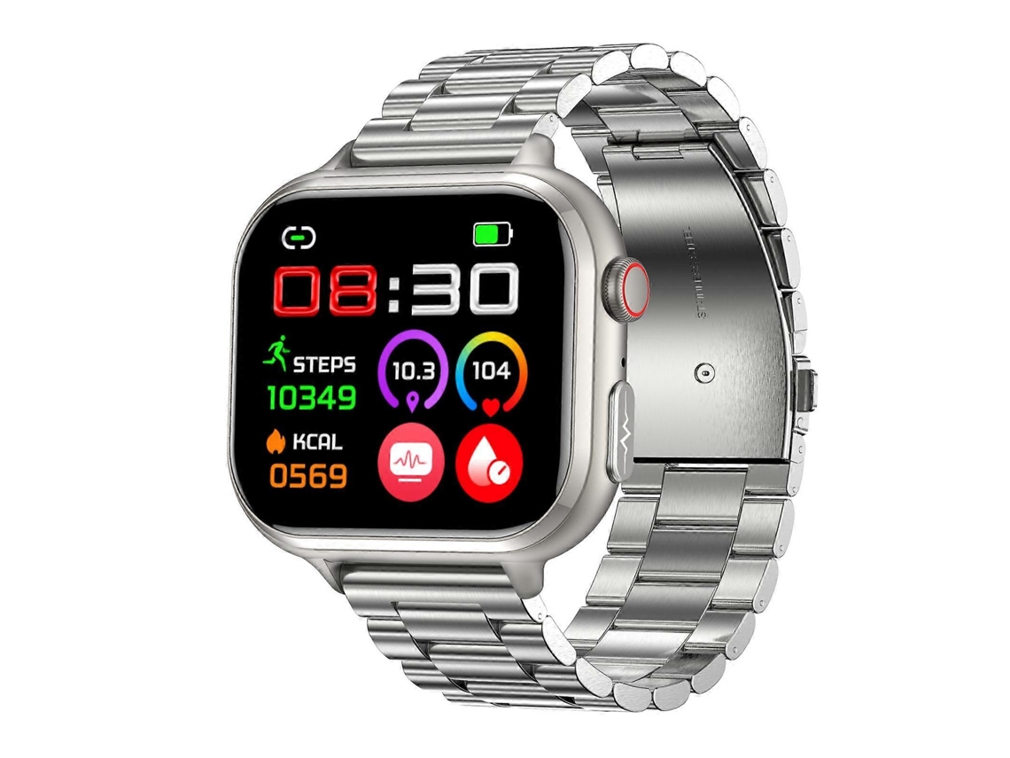 Smartwatch TK17 de 1,91 polegadas com pulseira de aço e tela horizontal. Suporta ECG e eletrocardiograma. Bicicleta elétrica.