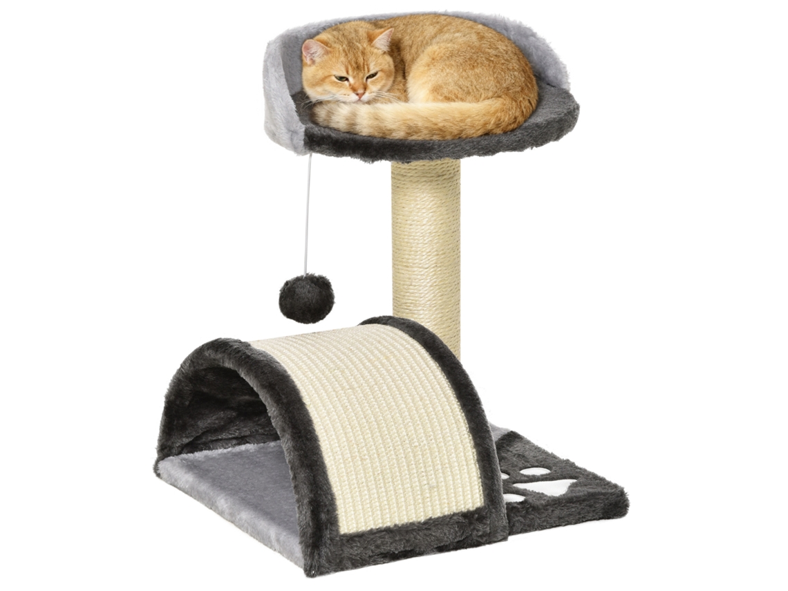 Árbol Rascador Para S Pequeños Altura 46 Cm Con Poste Tablero Para Rascar Plataformas Y Bola 35,5x37x46 Cm Gris