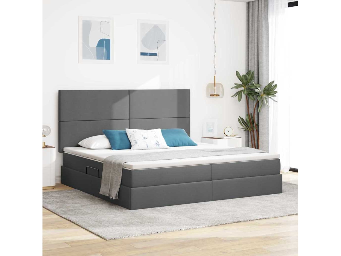 Vidaxl Cama Com Arrumação E Colchão Cinza Escuro 200 X 200 Cm Tecido