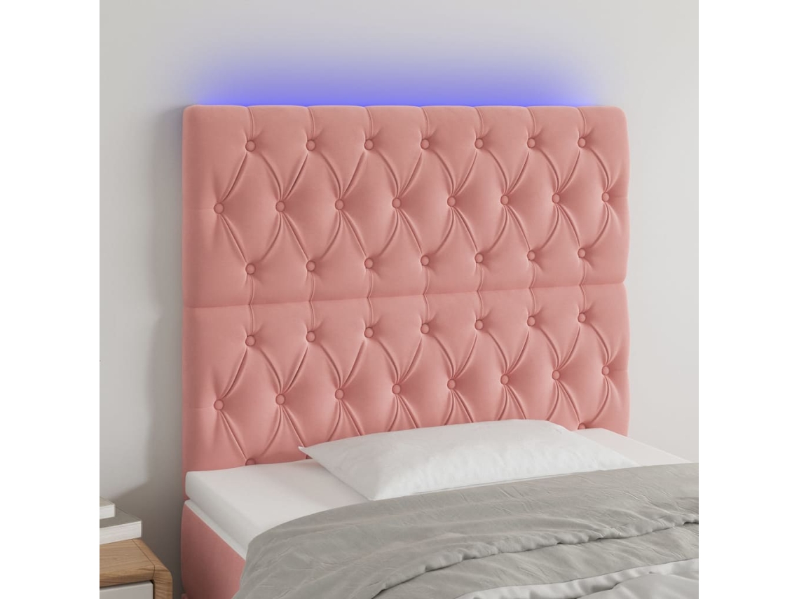 Vidaxl Cabeceira De Cama C/ Luzes Led Veludo 90x7x118/128 Cm Rosa