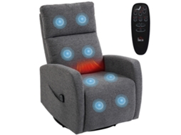 Poltrona Giratória para Tv com Encosto Ajustável, Funções de Aquecimento e Massagem Vibratória Inclina e Balança Cinza Escuro. SINI TECH STORE