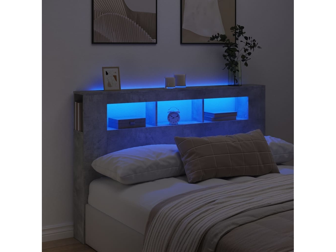 Vidaxl Cabeceira C/ Leds 160x18,5x103,5 Cm Cinzento-cimento